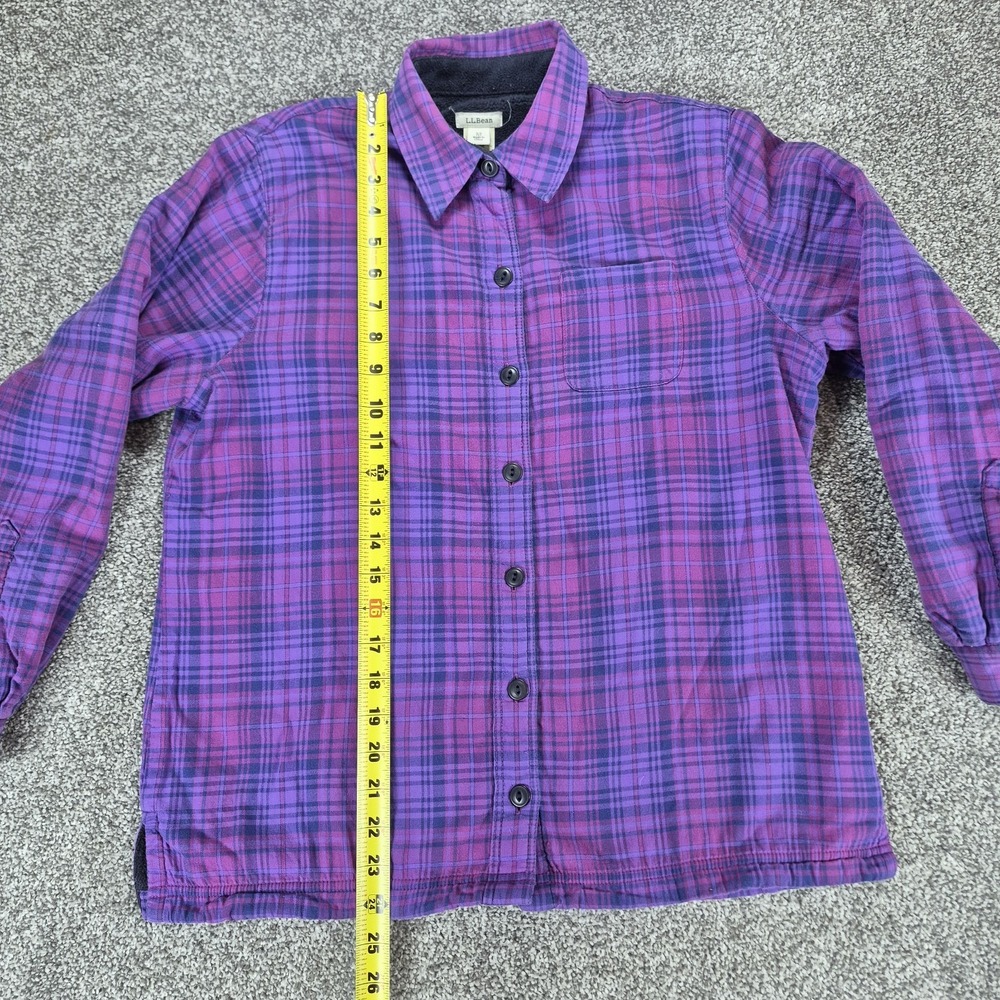 L.L.Bean Fleece Lined Flannel Shirt Women's XS Purple Plaid Button Down Shacket - Picture 5 of 7
